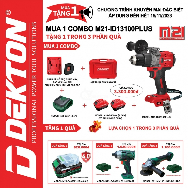 Combo Máy Khoan Pin 21V Dekton M21-ID13100Plus