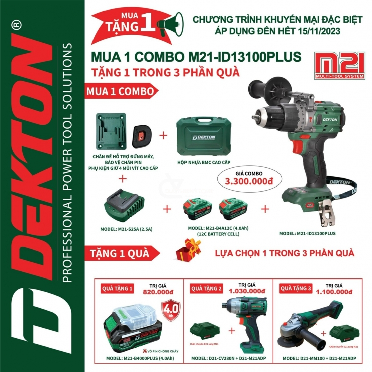 Combo Máy Khoan Pin 21V Dekton M21-ID13100Plus