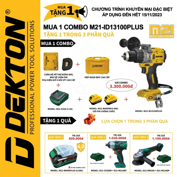 Combo Máy Khoan Pin 21V Dekton M21-ID13100Plus