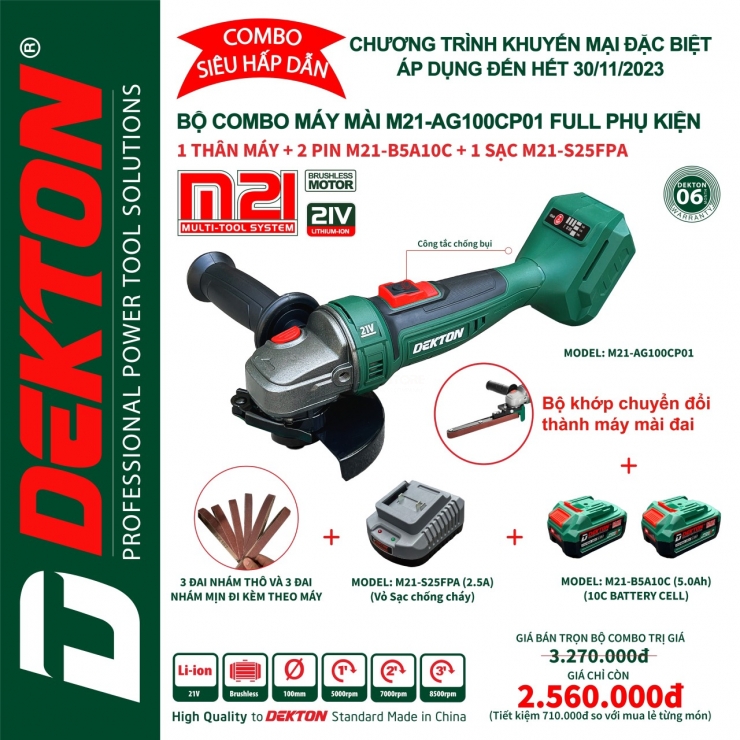 Máy cắt dùng Pin 21V Dekton M21-AG100CP01 Brushless