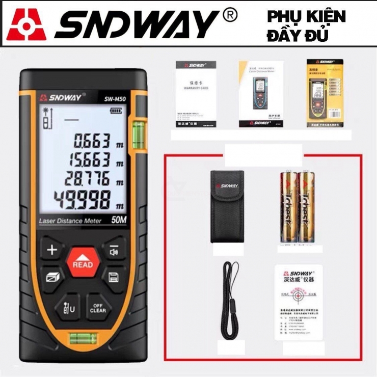 Thước Đo Khoảng Cách Laser SNDWAY SW-M50 50m ( Tia Đỏ )