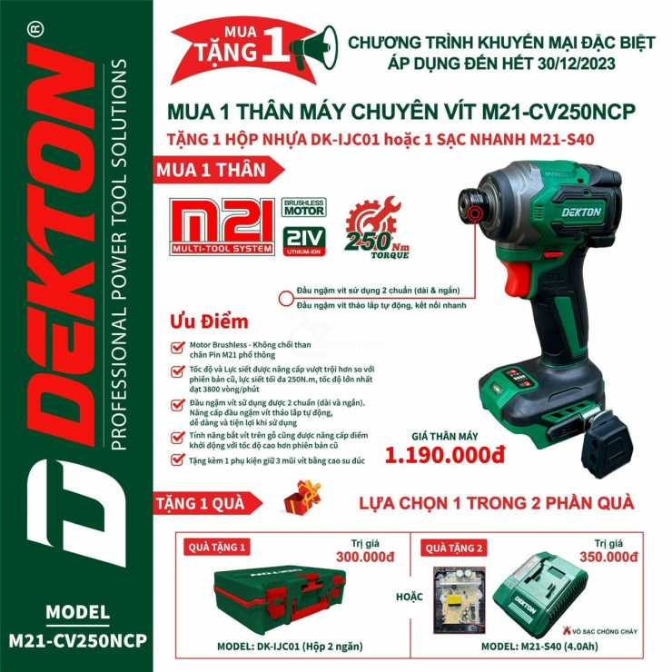 Máy Bắt Vít Dùng Pin Dekton M21-CV250NCP