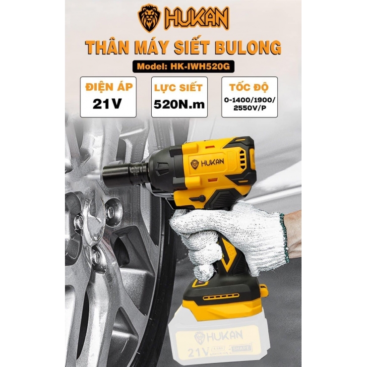 Thân Máy Siết Bulong Pin Hukan HK-IWH520G ( Chưa Pin & Sạc )