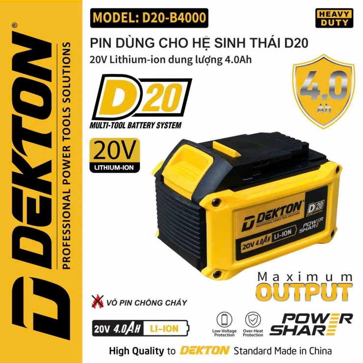 Pin 20V Dekton D20-B2000 5cell 4Ah ( Chân Pin Dewalt )