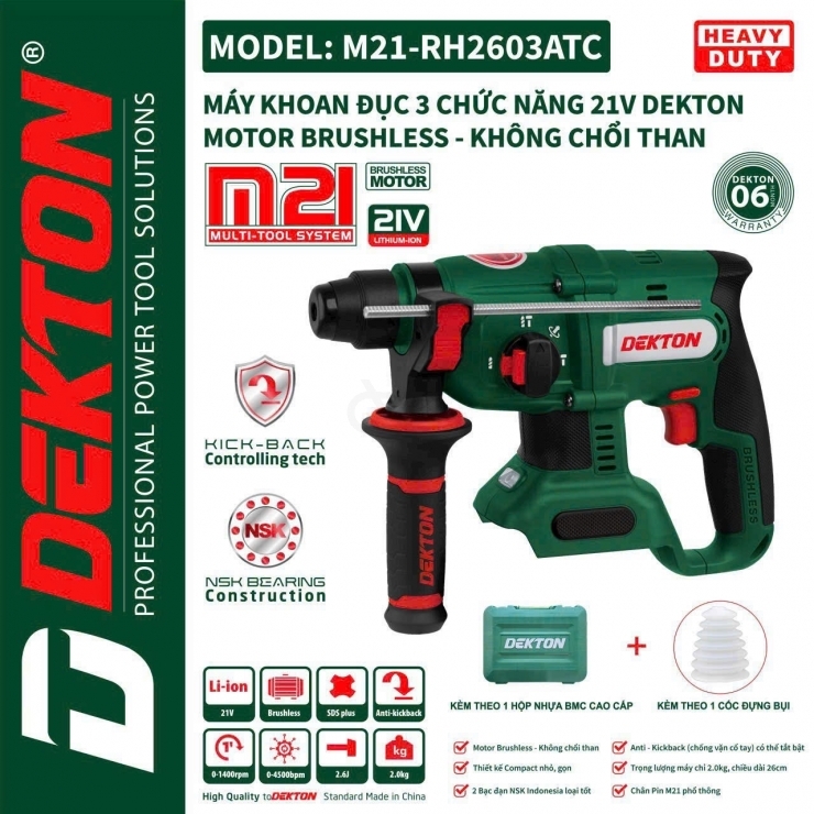 Máy khoan động lực Pin 21V Dekton M21-RH2630ATC Brushless