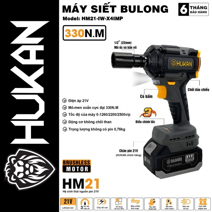 Thân máy siết bulong pin Hukan HK-X4IMP