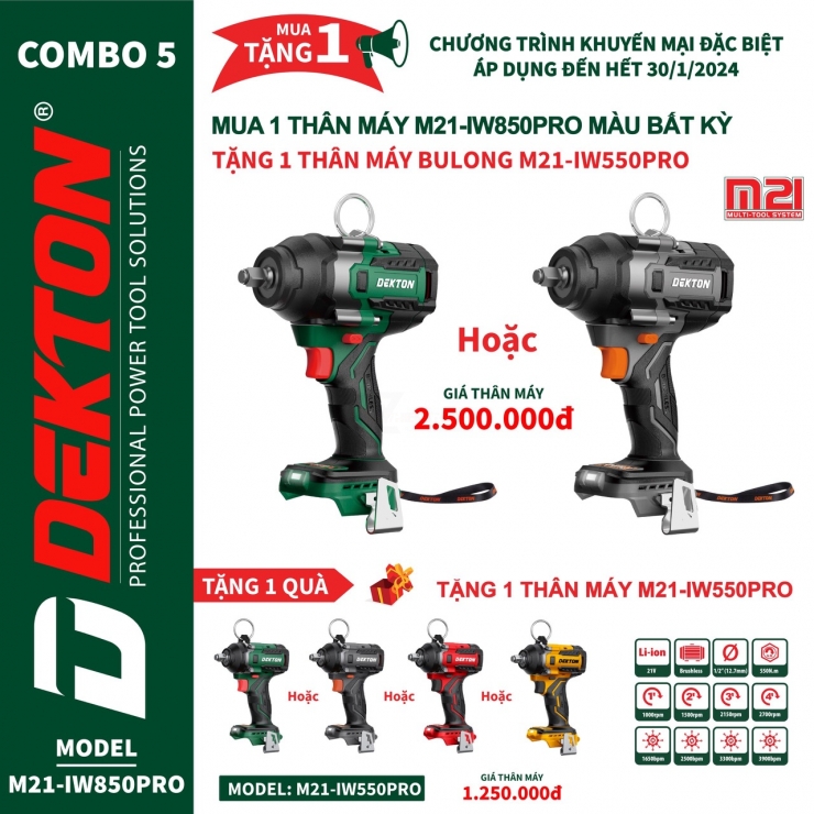 Khuyến Mãi Máy Siết Bulong Pin Dekton M21-IW850Pro ( Trong Tháng 1/2024  )