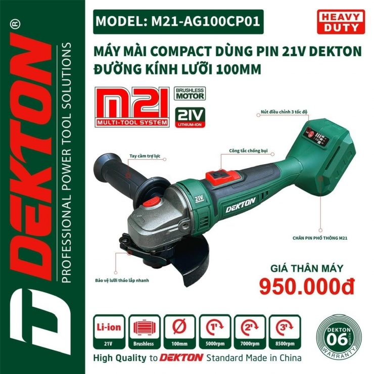 Máy mài góc mini pin 21V Dekton M21-AG100CP Brushless