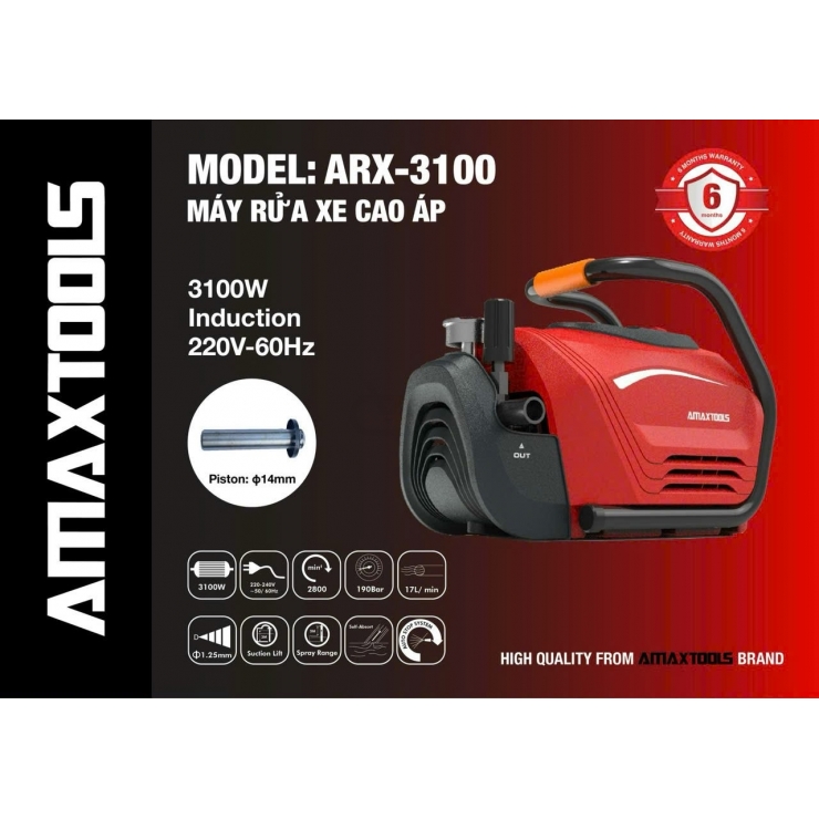 Máy rửa xe cao áp 3100W Amaxtools ARX3100 chỉnh áp