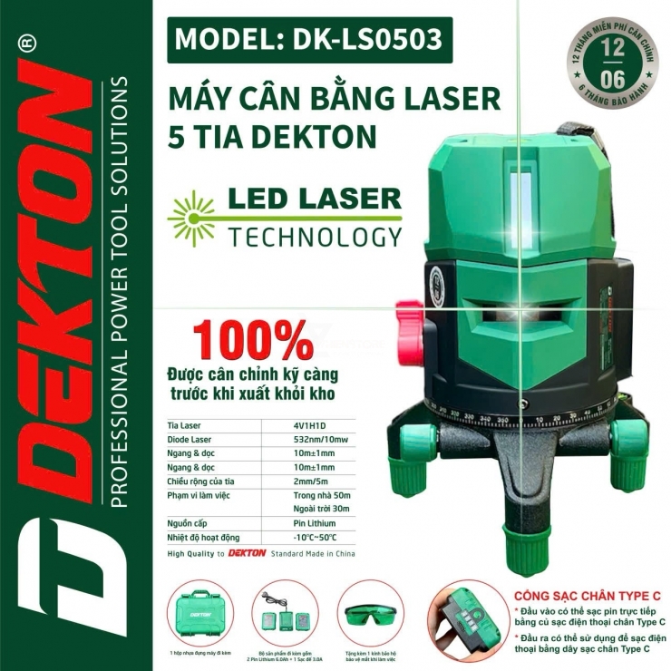 Máy Cân Mực Laser 5 Tia Dekton DK-LS0503
