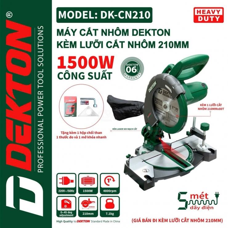 Máy Cắt Nhôm Mini Dekton DK-CN210 1500W kèm lưỡi cắt 210mm