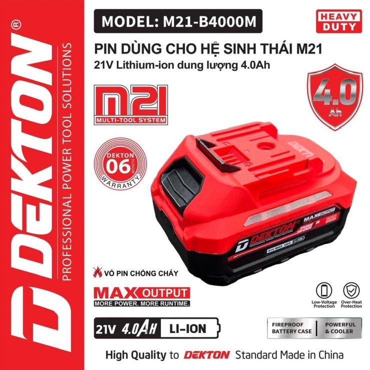 PIn 21V Dekton M21-B4000M 10cell 4Ah