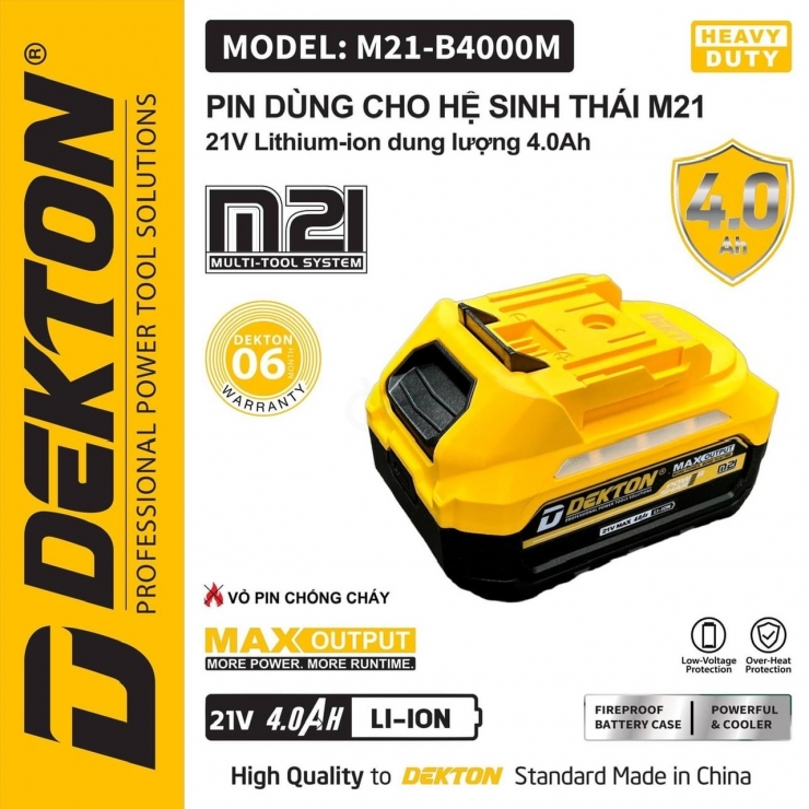 PIn 21V Dekton M21-B4000M 10cell 4Ah