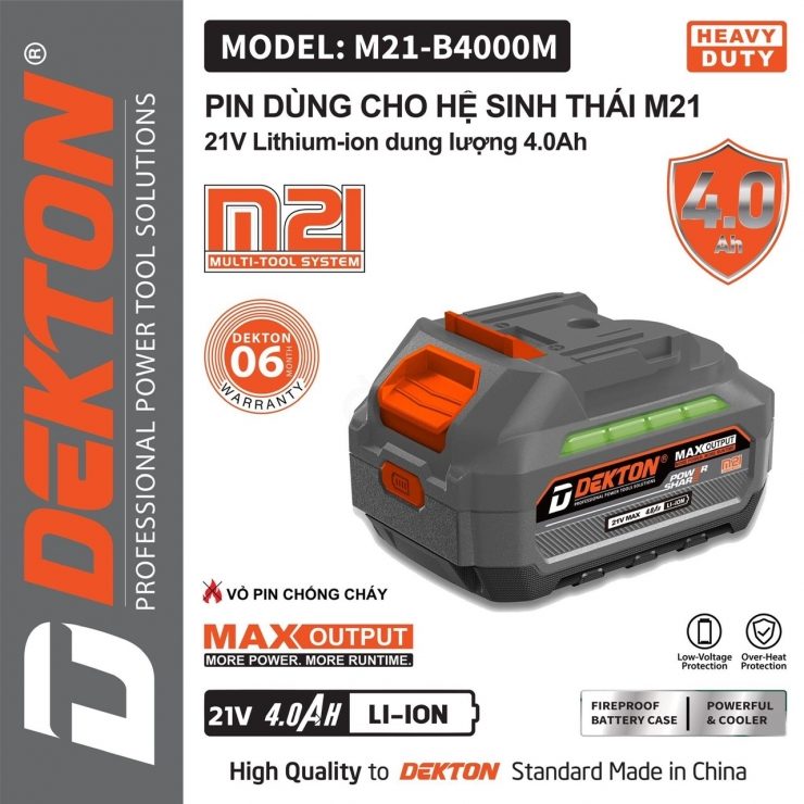 PIn 21V Dekton M21-B4000M 10cell 4Ah