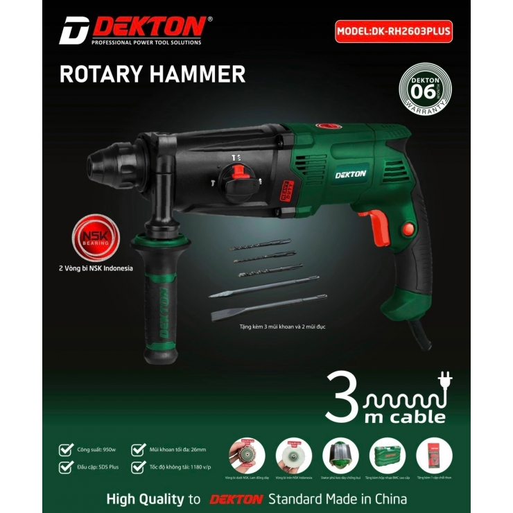 Máy khoan đục bê tông 14mm Dekton DK-RH2603PLUS 3 chức năng