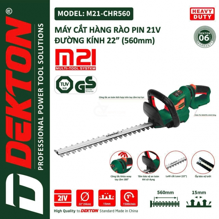 Máy cắt hàng rào dùng Pin 21V Dekton M21-CHR560