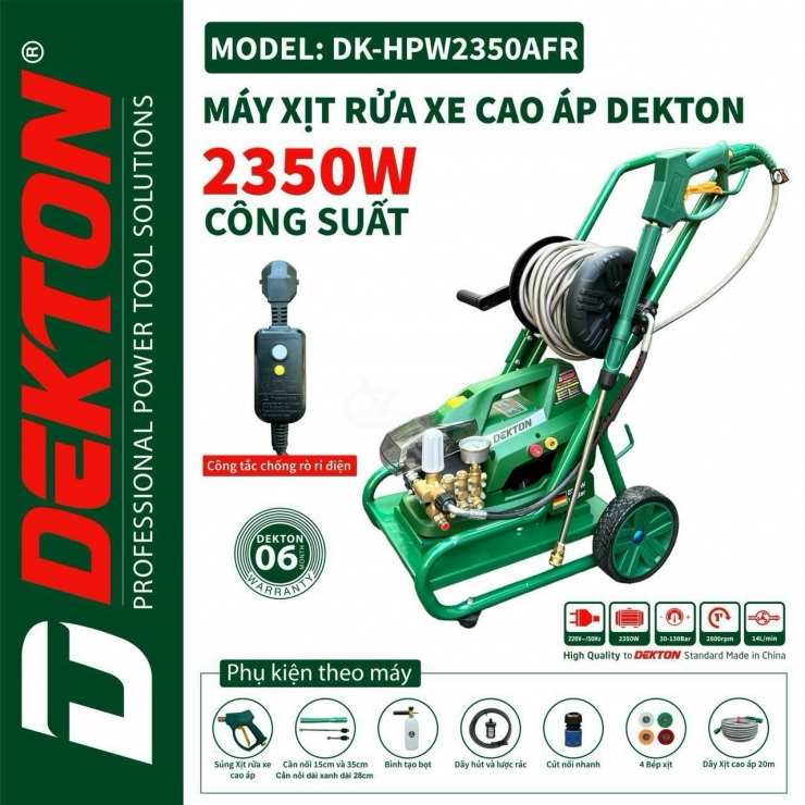 Máy rửa xe chuyên nghiệp 2350W Dekton DK-HPW2350AFR rulo - xe đẩy