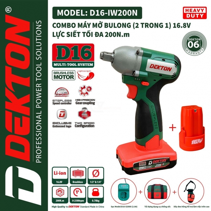 Máy siết bulong Pin 16V Dekton D16-IW200N