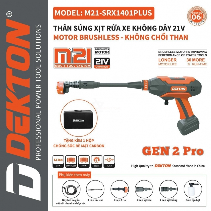 Máy rửa xe Pin 21V Dekton M21-SRX1401PLUS Brushless