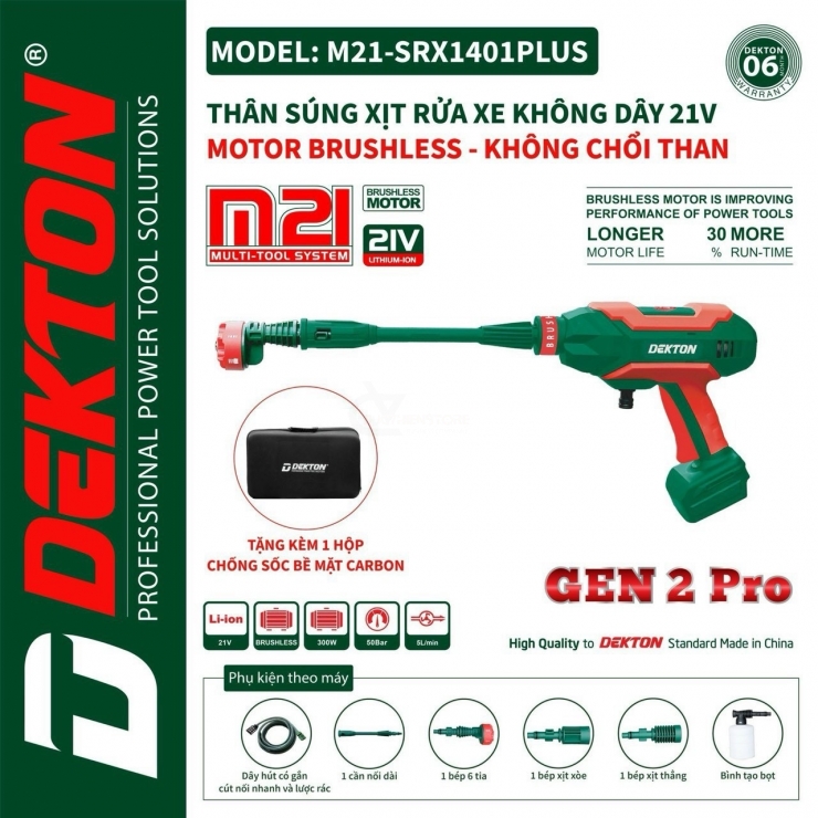 Máy rửa xe Pin 21V Dekton M21-SRX1401PLUS Brushless