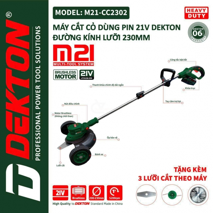 Máy cắt cỏ dùng Pin 21V Dekton M21-CC2301 Brushless