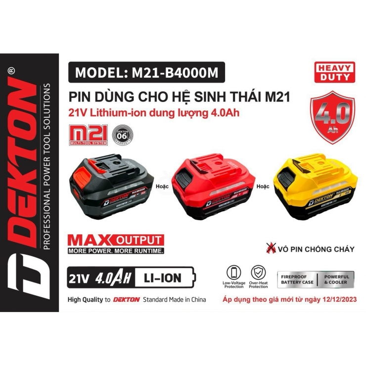 PIn 21V Dekton M21-B4000M 10cell 4Ah