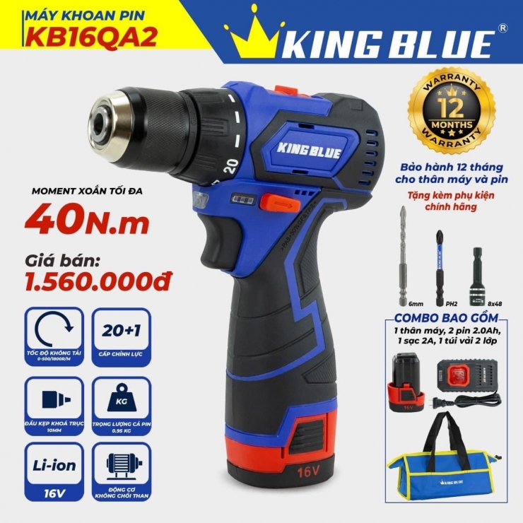 Máy Khoan Pin 10mm Kingblue KB16QA2
