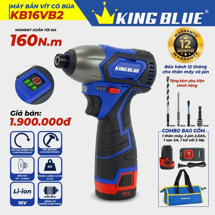 Combo máy bắn vít Pin 16V Kingblue KB16VB2