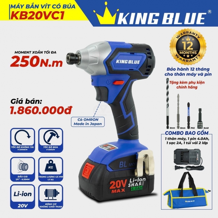 Máy Bắt Vít Pin 20V Kingblue KB20VC1 ( Chân Pin Bosch )