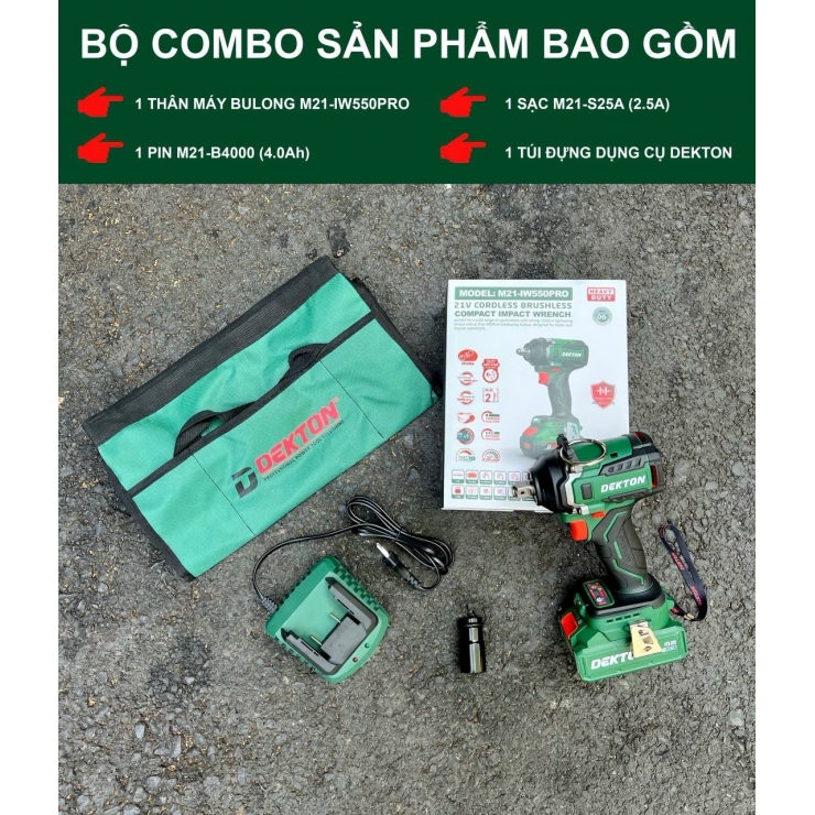 Combo Máy Siết Bulong Pin Dekton M21-IW550PRO