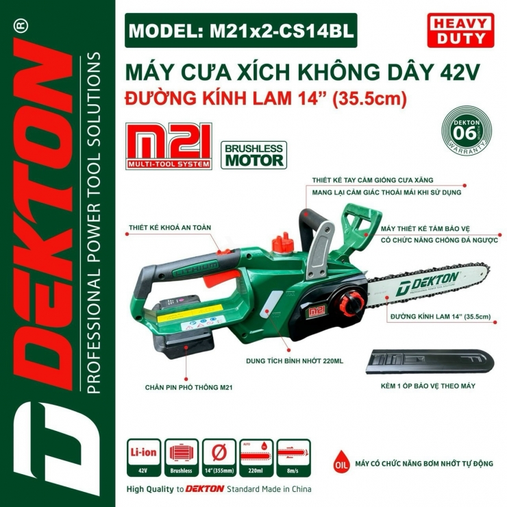 Máy Cưa Xích Dùng Pin 42V Dekton M21x2-CS14BL (Chưa Pin & Sạc)