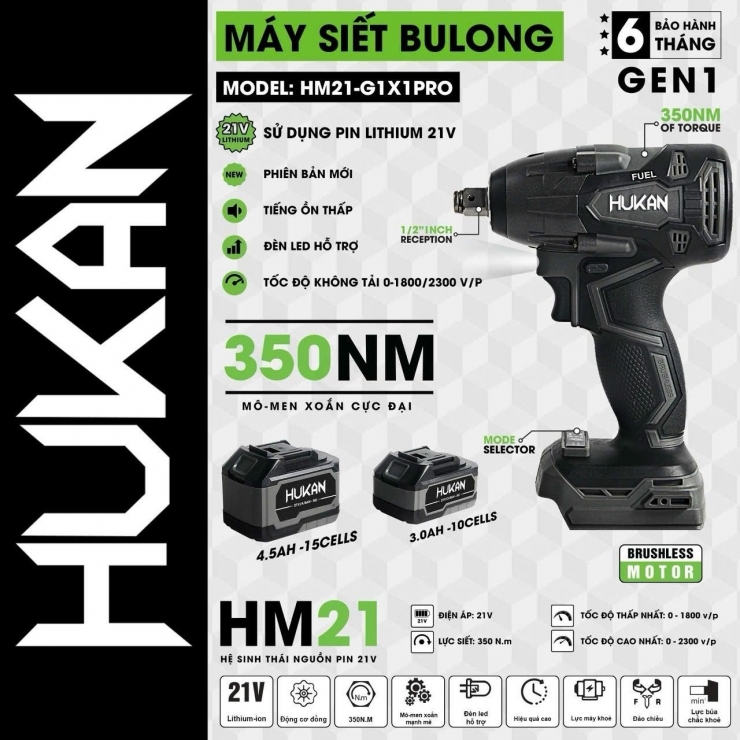 Thân Máy Siết Bulong Dùng Pin Hukan HM21-G1IW-X2 ( Chưa Pin & Sạc )