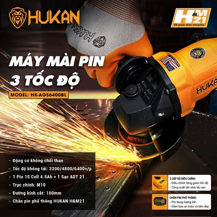 Combo máy mài pin Hukan HK-AGS6400BL