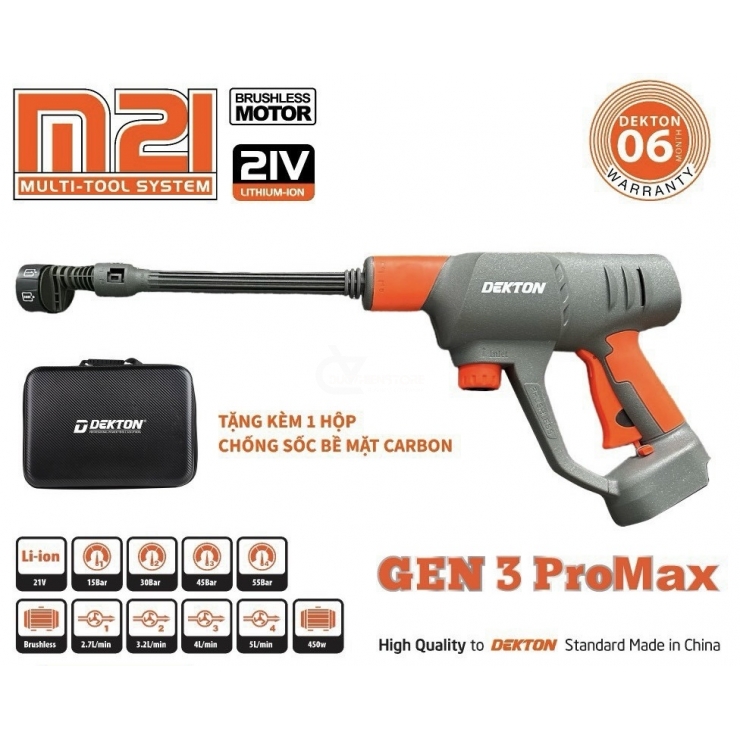 Máy rửa xe Pin 21V Dekton M21-SRX1405PROMAX Gen 3 Brushless