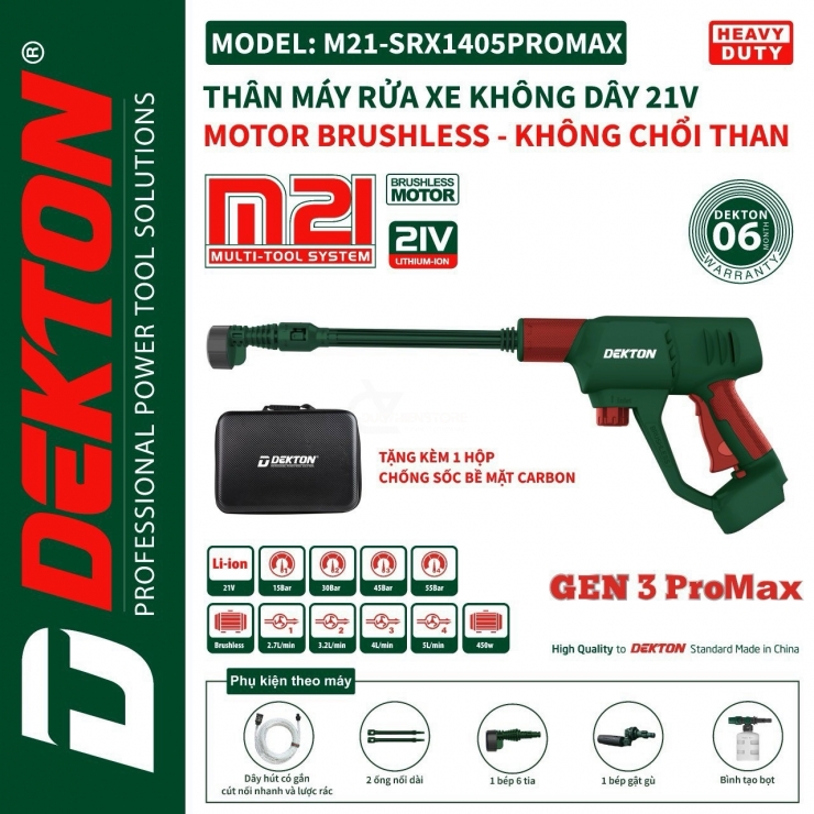 Máy rửa xe Pin 21V Dekton M21-SRX1405PROMAX Gen 3 Brushless
