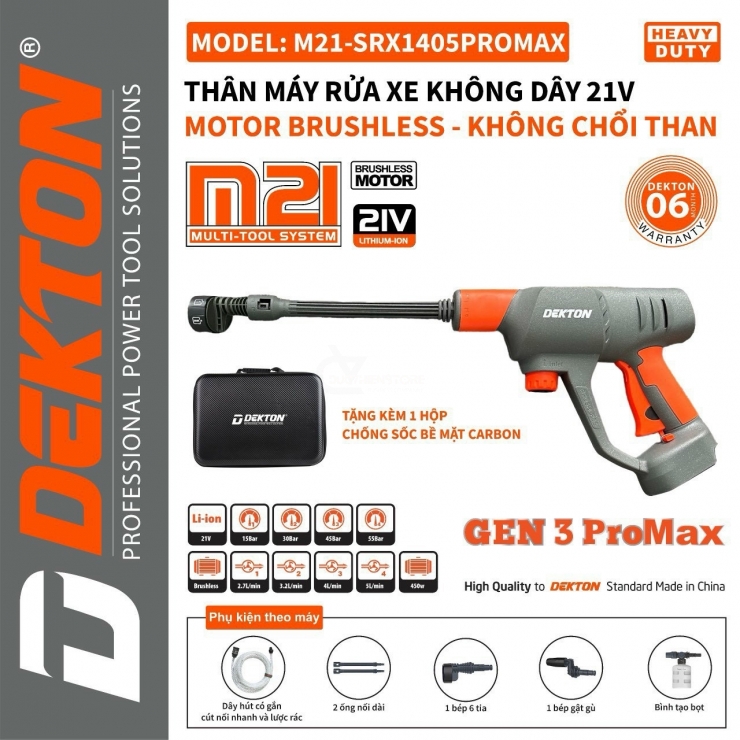 Máy rửa xe Pin 21V Dekton M21-SRX1405PROMAX Gen 3 Brushless