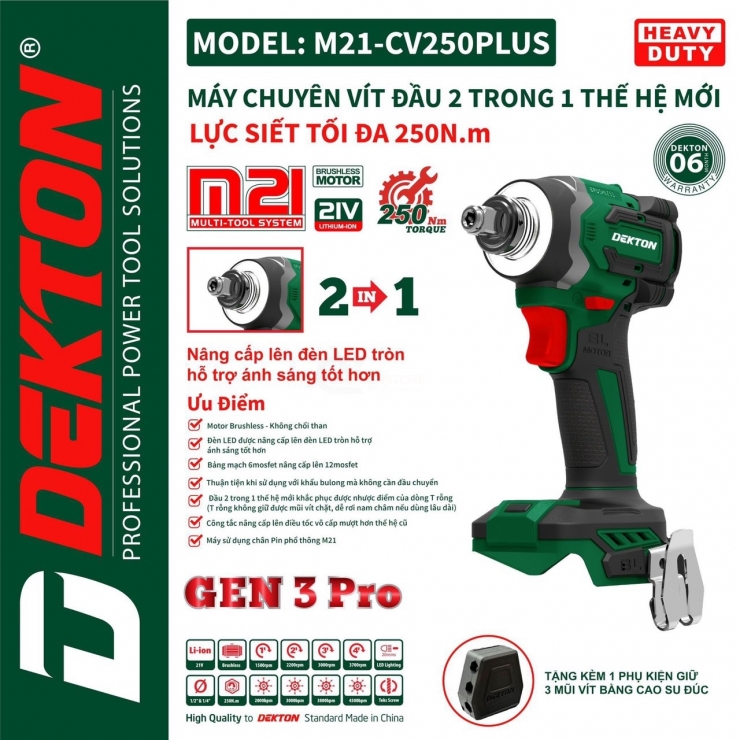 Máy bắn vít Pin 21V Dekton M21-CV250PLUS ( Đầu Khẩu 2 Trong 1 )