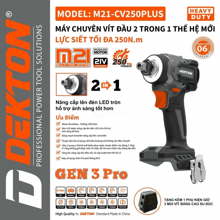 Máy bắn vít Pin 21V Dekton M21-CV250PLUS ( Đầu Khẩu 2 Trong 1 )