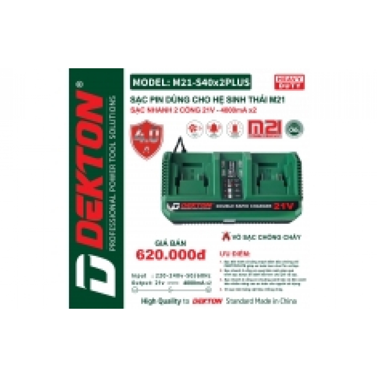 Sạc đôi 21V 4.0Ah Dekton M21-S40x2PLUS