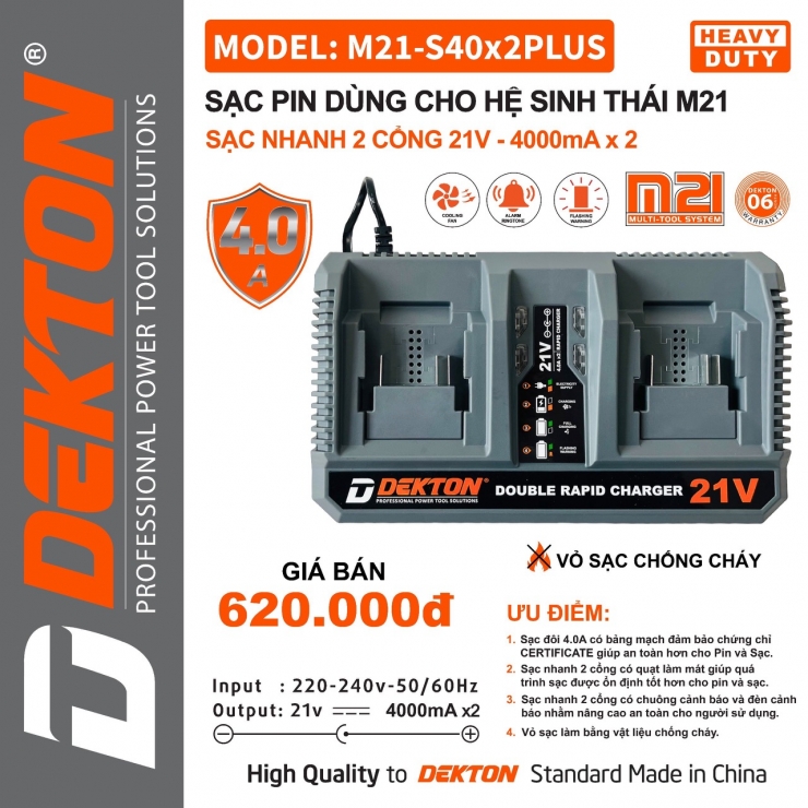 Khuyến Mãi Tặng Sạc Đôi Dekton M21-S40x2PLUS ( 2 Quạt Tản Nhiệt & Chuông Báo )