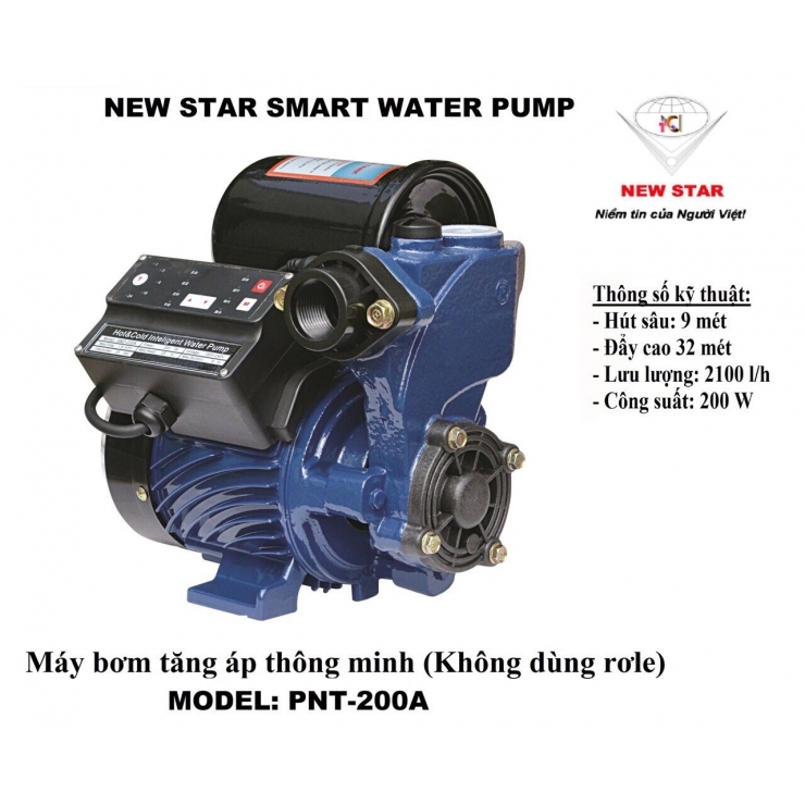 Máy bơm tăng áp biến tần Newstar PNT-200A ( Không Dùng Rơ Le )