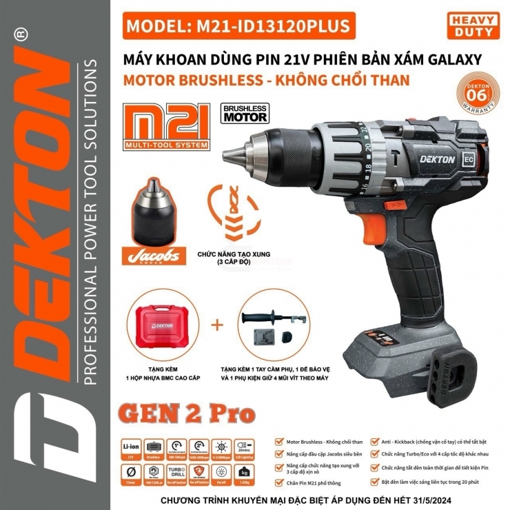 Máy khoan 120Nm pin 21V Dekton M21-ID13120Plus 