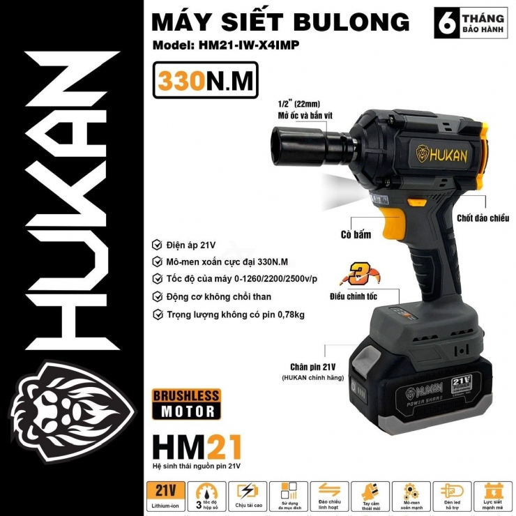 Máy Siết Bulong Pin Hukan HM21-IW-X4IMP ( Pin Mới )