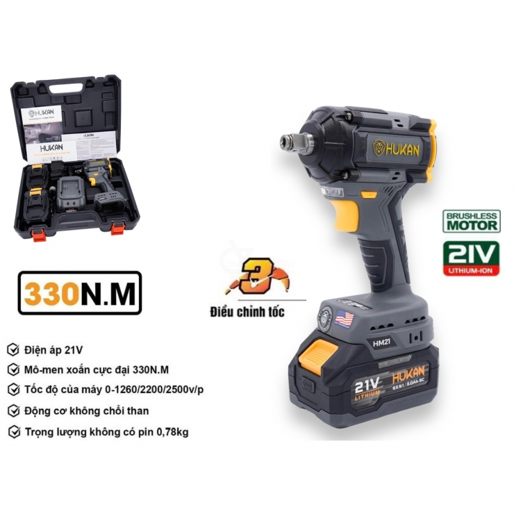 Máy Siết Bulong Pin Hukan HM21-IW-X4IMP ( Pin Mới )