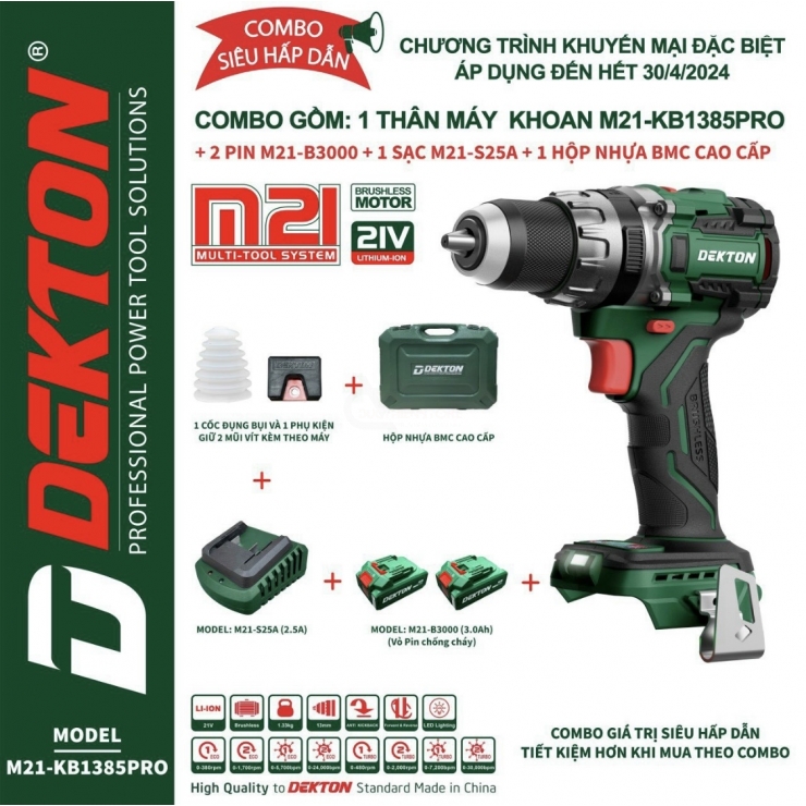 Combo Máy Khoan Pin 21V Dekton M21-KB1385PRO 