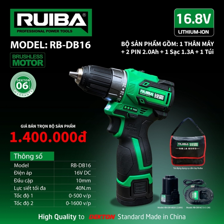 Máy Khoan Pin 10mm RUIBA RB-BP16