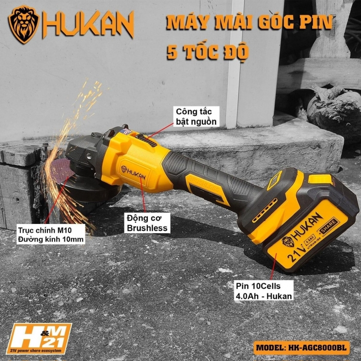 Combo Máy Mài Pin  Hukan HK-AGC8000BL ( 5 Cấp Chỉnh Tốc )