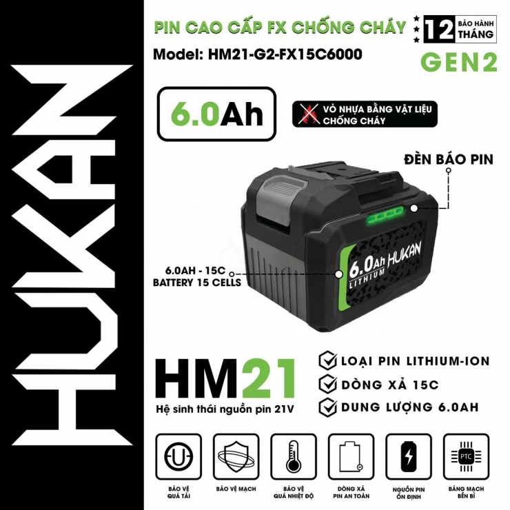 Pin 21V Hukan HM21-G2-FX15C6000 ( 15Cell 6.0Ah )