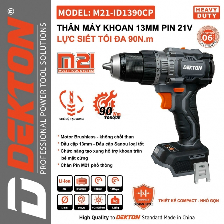 Máy khoan Pin 21V Dekton M21-ID1390CP Brushless Tạo Xung