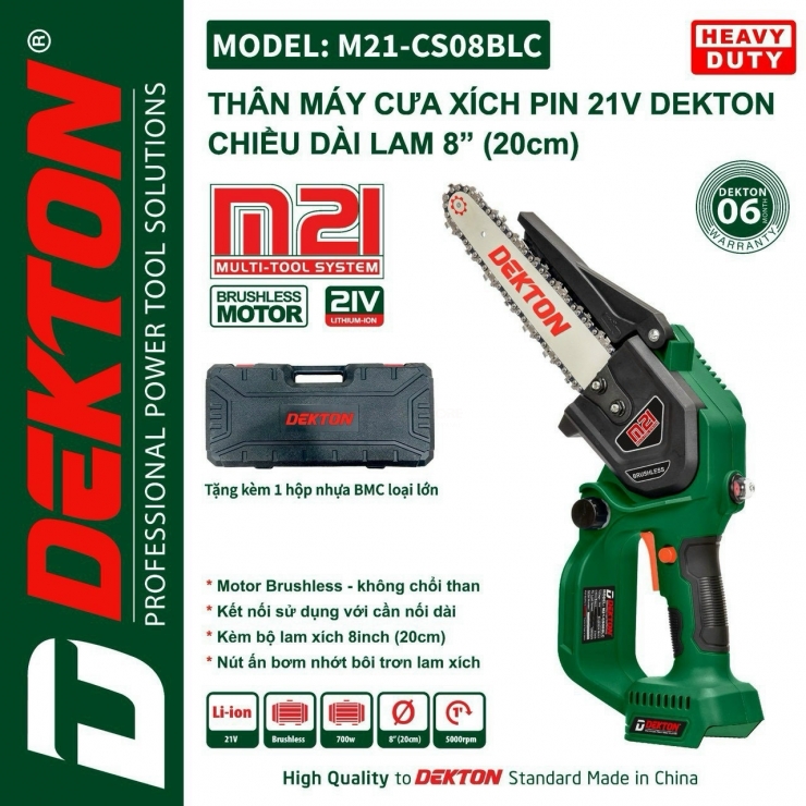Máy cưa xích 8inch Pin 21V Dekton M21-CS08BLC Brushless
